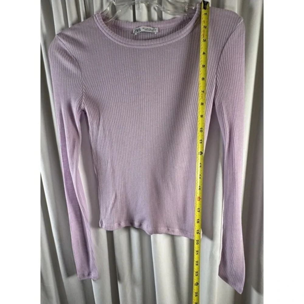 ZARA‎ Lilac Purple Ribbed Long Sleeve Crew Neck Cropped Top S Streetwear 73-39